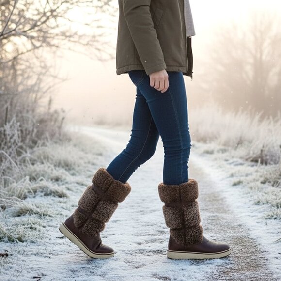 UGG Australia Lilyan Leather Shearling Fur Winter Boots Brown Waterproof - Picture 1 of 12